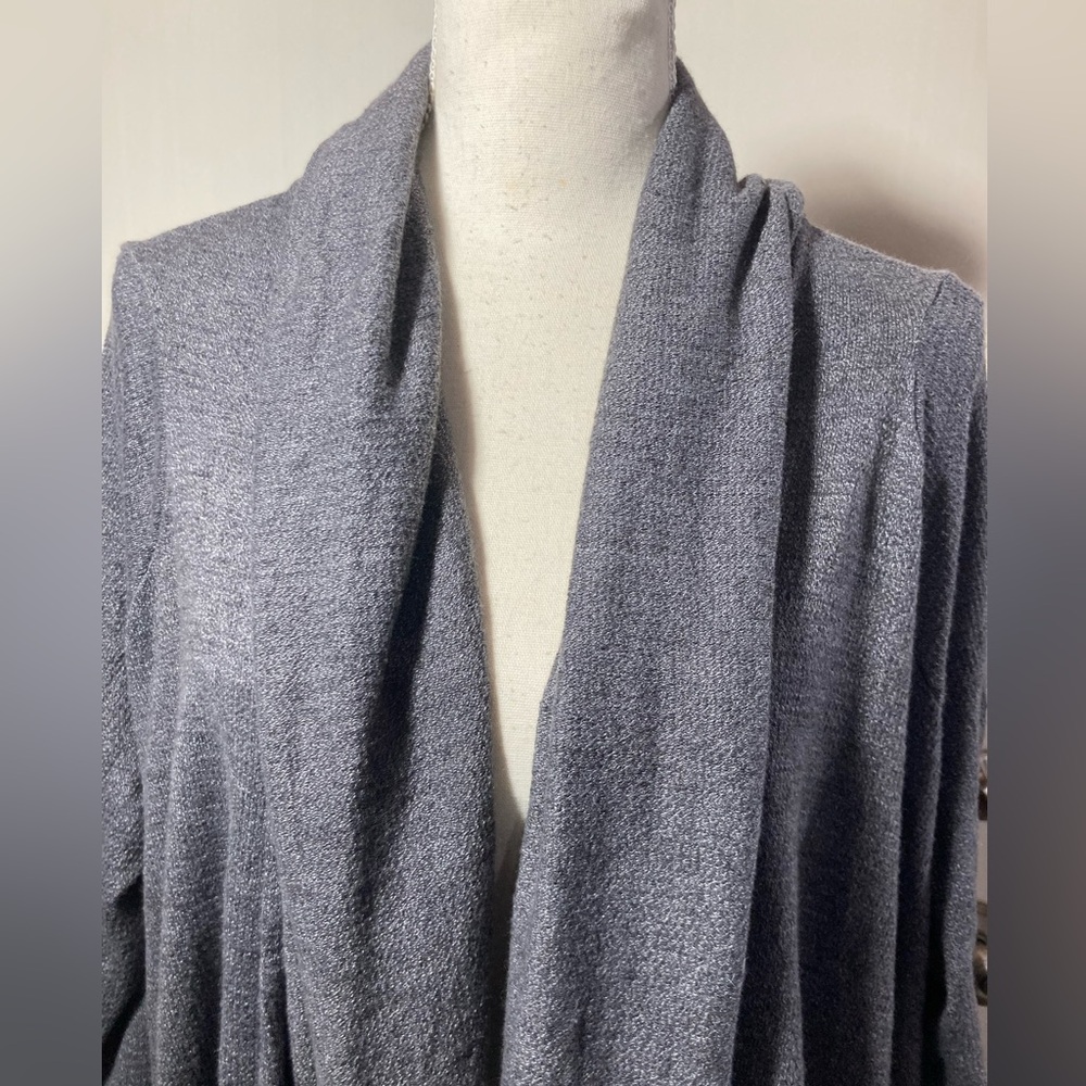 Ruti Cozy Up Wrap Open Cardigan Cotton/Linen Tapered Hem Line Grey One Size - Picture 9 of 11